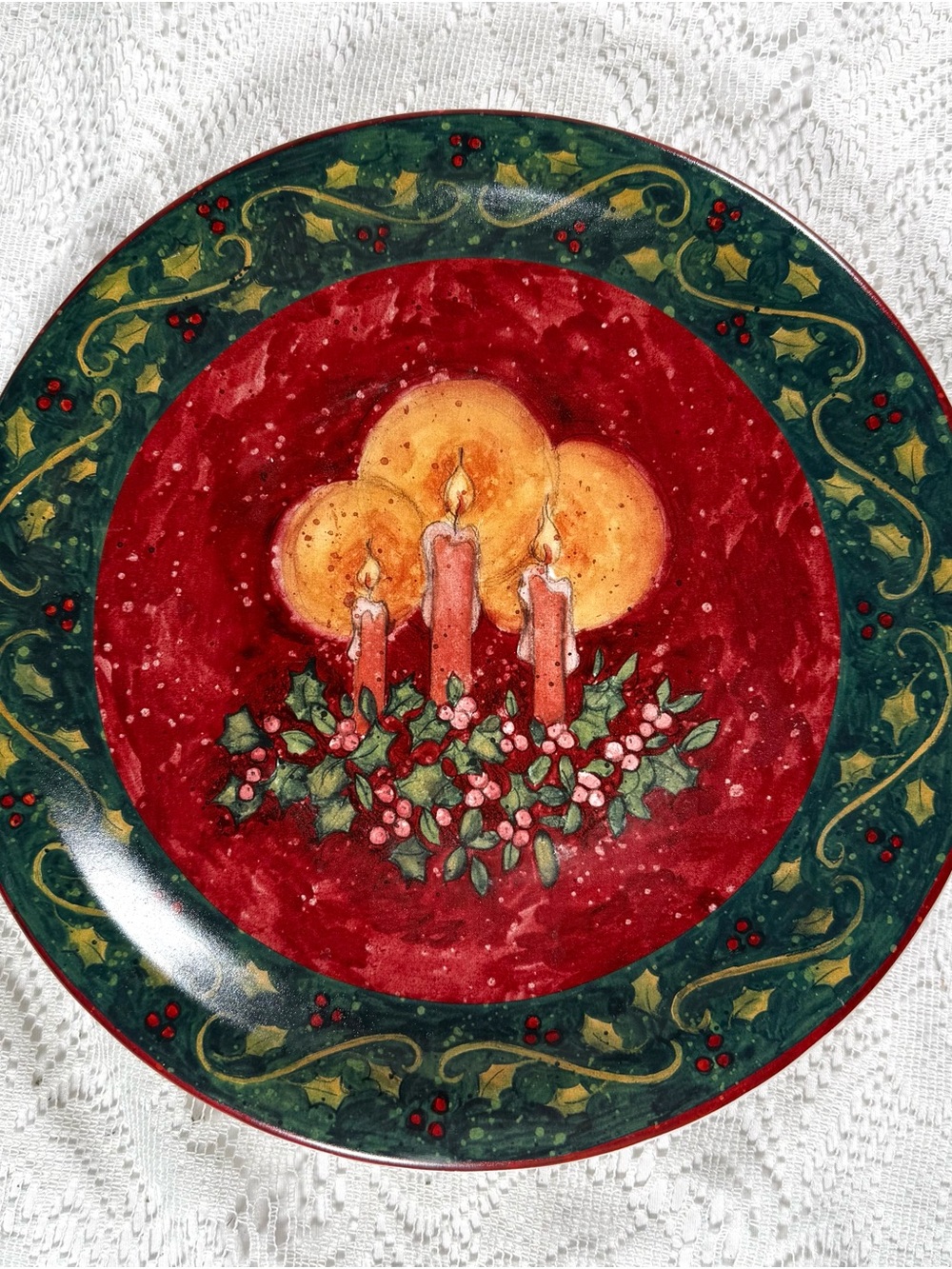 Certified International Red & Green Candle Holiday Plate